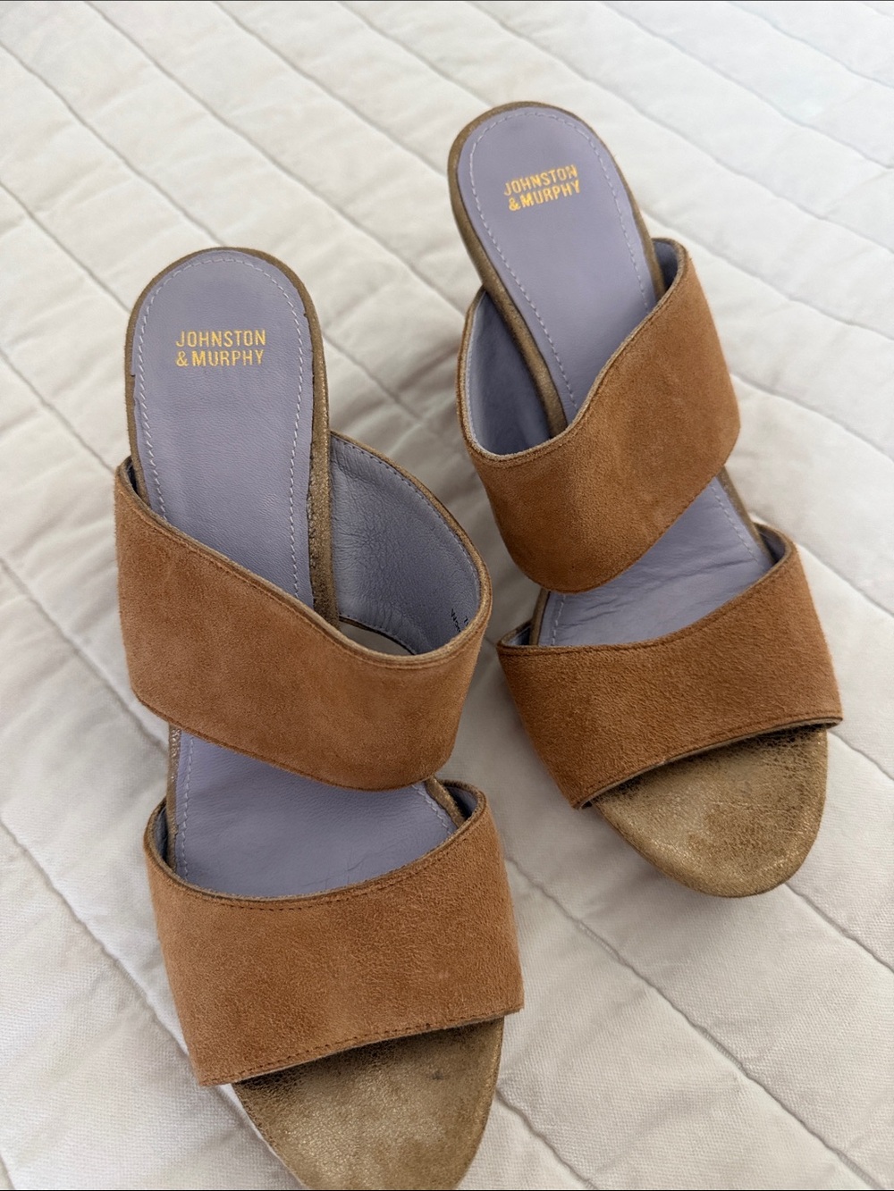 Johnston & Murphy Tan Suede Double-Band Slide Mules 8.5